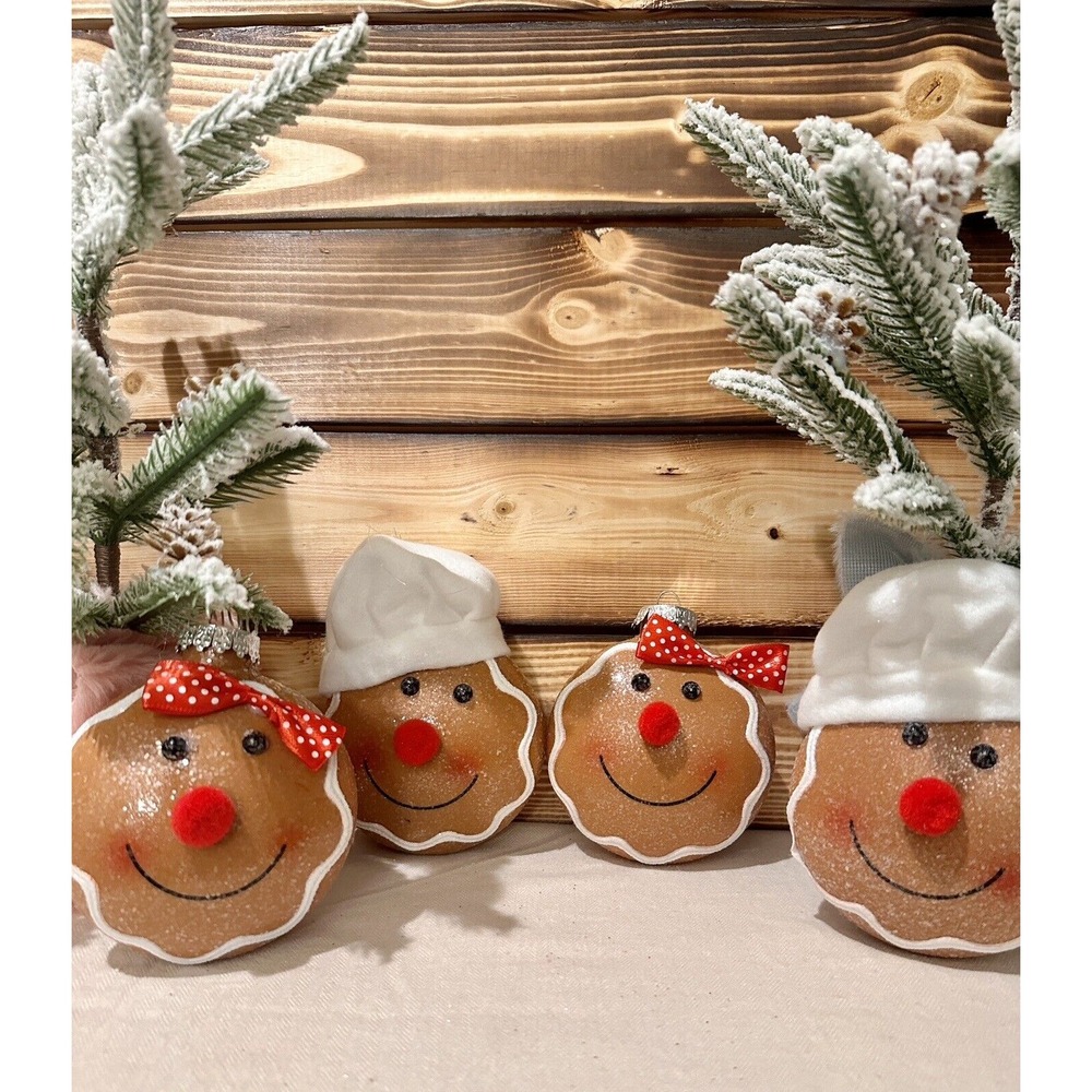 NEW  Set of 4 Gingerbread Man Baker Boy Girl Shatterproof Christmas Ornaments